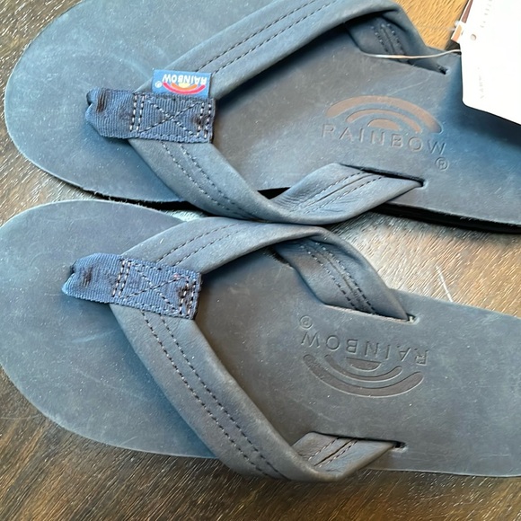 Rainbow Shoes - Rainbow sandals wide leather flip flops- color is Navy